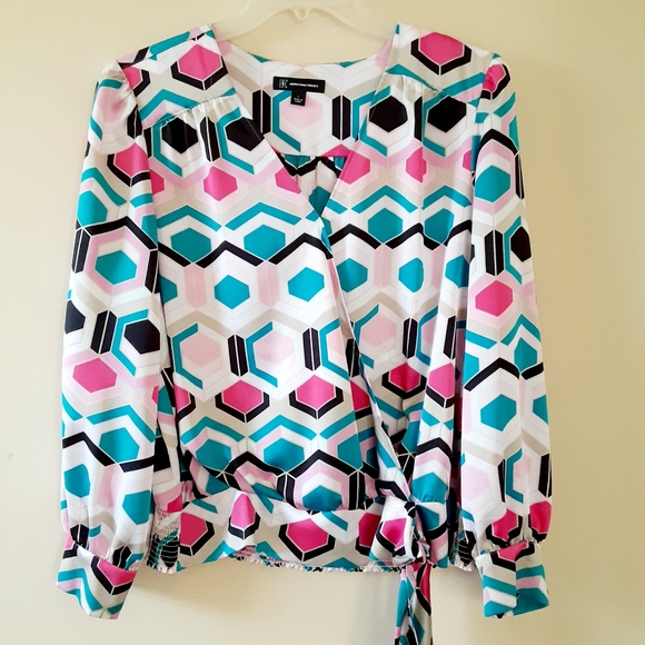 INC International Concepts Tops - INC Wrap Blouse Womens Honeycomb Hexagon Print